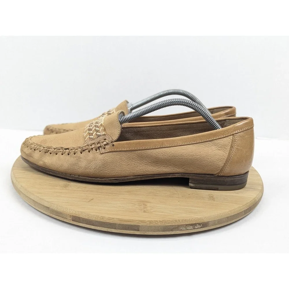 Bally Loafer Mens 11 Slip On Whipstich Tan Leather Casual Shoe Preppy City Italy